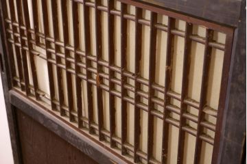 アンティーク建具　鏡板欅(ケヤキ)材　古民家インテリアにもおすすめの障子帯戸2枚セット(引き戸、板戸、格子帯戸、障子戸)(R-074483)