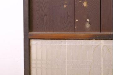 アンティーク建具　鏡板欅(ケヤキ)材　古民家インテリアにもおすすめの障子帯戸2枚セット(引き戸、板戸、格子帯戸、障子戸)(R-074483)
