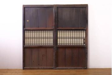 アンティーク建具　長い歴史を刻んだ味わいが魅力的な障子帯戸2枚セット(引き戸、板戸、格子帯戸、障子戸)(R-074484)