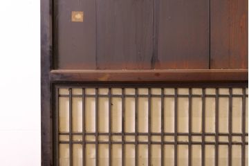 アンティーク建具　長い歴史を刻んだ味わいが魅力的な障子帯戸2枚セット(引き戸、板戸、格子帯戸、障子戸)(R-074484)