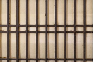 アンティーク建具　長い歴史を刻んだ味わいが魅力的な障子帯戸2枚セット(引き戸、板戸、格子帯戸、障子戸)(R-074484)