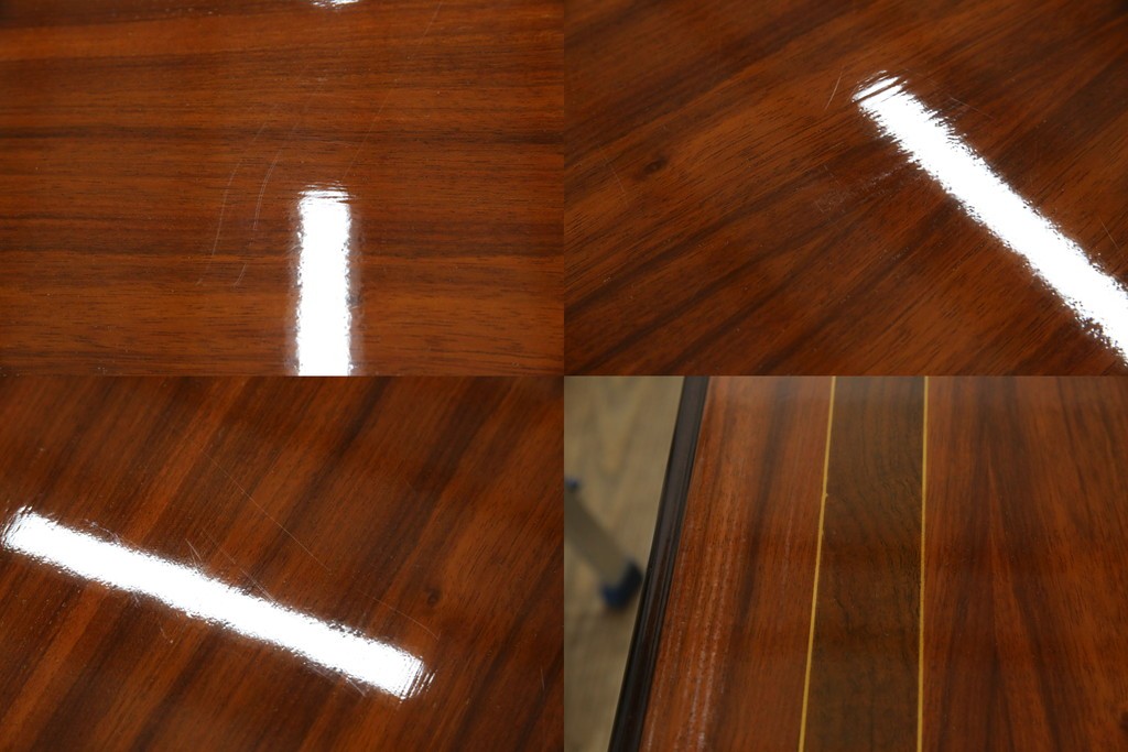 中古　美品　スペイン高級家具　ガラス天板付き　象嵌とゴールドの装飾が高級感を醸し出すダイニングテーブル　(R-074485)