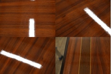 中古　美品　スペイン高級家具　ガラス天板付き　象嵌とゴールドの装飾が高級感を醸し出すダイニングテーブル　(R-074485)