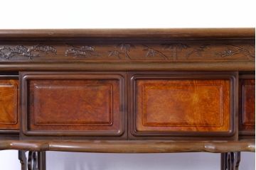 和製ビンテージ　未使用　展示品　花梨(カリン)材　鳥眼杢(バーズアイ)　凝った意匠が素敵な茶棚(飾り棚、収納棚、戸棚、ヴィンテージ)(R-074490)