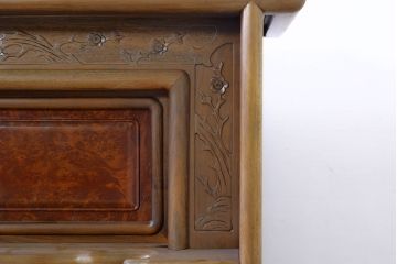 和製ビンテージ　未使用　展示品　花梨(カリン)材　鳥眼杢(バーズアイ)　凝った意匠が素敵な茶棚(飾り棚、収納棚、戸棚、ヴィンテージ)(R-074490)