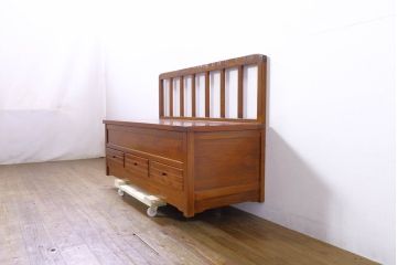 和製ビンテージ　未使用　展示品　民芸家具　欅(ケヤキ)材　収納付きで便利な囲炉裏ベンチ(椅子、ダイニングチェア、板座チェア、ヴィンテージ)(R-074491)