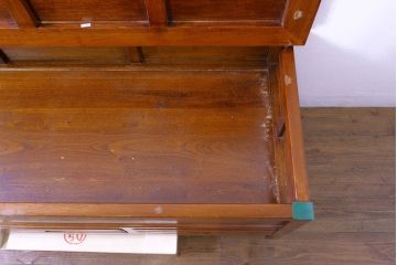 和製ビンテージ　未使用　展示品　民芸家具　欅(ケヤキ)材　収納付きで便利な囲炉裏ベンチ(椅子、ダイニングチェア、板座チェア、ヴィンテージ)(R-074491)