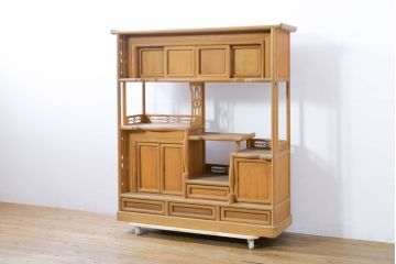 和製ビンテージ　未使用　展示品　桑材　和の空間作りにおすすめの飾り棚(茶棚、違い棚、収納棚、戸棚、ヴィンテージ)(R-074493)
