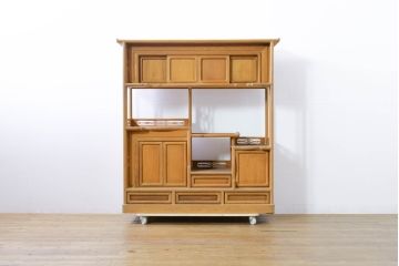 和製ビンテージ　未使用　展示品　桑材　和の空間作りにおすすめの飾り棚(茶棚、違い棚、収納棚、戸棚、ヴィンテージ)(R-074493)