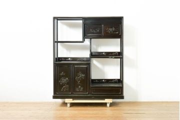 和製ビンテージ　未使用　展示品　縞黒檀(シマコクタン)材　和の空間作りにおすすめの飾り棚(茶棚、違い棚、収納棚、戸棚、ヴィンテージ)(R-074494)