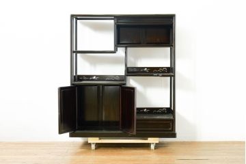 和製ビンテージ　未使用　展示品　縞黒檀(シマコクタン)材　和の空間作りにおすすめの飾り棚(茶棚、違い棚、収納棚、戸棚、ヴィンテージ)(R-074494)