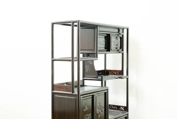 和製ビンテージ　未使用　展示品　縞黒檀(シマコクタン)材　和の空間作りにおすすめの飾り棚(茶棚、違い棚、収納棚、戸棚、ヴィンテージ)(R-074494)