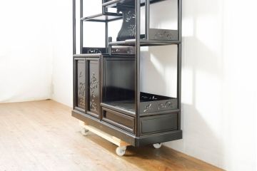 和製ビンテージ　未使用　展示品　縞黒檀(シマコクタン)材　和の空間作りにおすすめの飾り棚(茶棚、違い棚、収納棚、戸棚、ヴィンテージ)(R-074494)