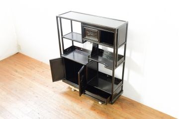 和製ビンテージ　未使用　展示品　縞黒檀(シマコクタン)材　和の空間作りにおすすめの飾り棚(茶棚、違い棚、収納棚、戸棚、ヴィンテージ)(R-074494)