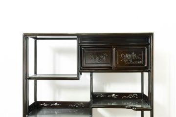 和製ビンテージ　未使用　展示品　縞黒檀(シマコクタン)材　和の空間作りにおすすめの飾り棚(茶棚、違い棚、収納棚、戸棚、ヴィンテージ)(R-074494)