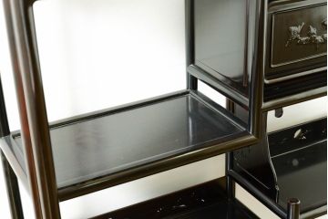和製ビンテージ　未使用　展示品　縞黒檀(シマコクタン)材　和の空間作りにおすすめの飾り棚(茶棚、違い棚、収納棚、戸棚、ヴィンテージ)(R-074494)