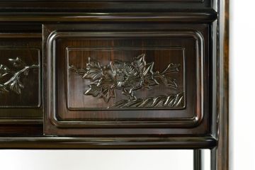 和製ビンテージ　未使用　展示品　縞黒檀(シマコクタン)材　和の空間作りにおすすめの飾り棚(茶棚、違い棚、収納棚、戸棚、ヴィンテージ)(R-074494)
