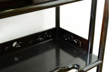 和製ビンテージ　未使用　展示品　縞黒檀(シマコクタン)材　和の空間作りにおすすめの飾り棚(茶棚、違い棚、収納棚、戸棚、ヴィンテージ)(R-074494)