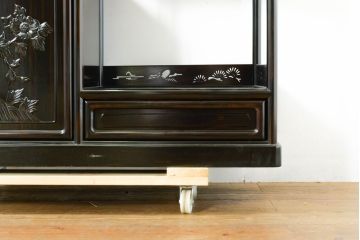 和製ビンテージ　未使用　展示品　縞黒檀(シマコクタン)材　和の空間作りにおすすめの飾り棚(茶棚、違い棚、収納棚、戸棚、ヴィンテージ)(R-074494)