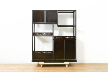 和製ビンテージ　未使用　展示品　縞黒檀(シマコクタン)材　和の空間作りにおすすめの飾り棚(茶棚、違い棚、収納棚、戸棚、ヴィンテージ)(R-074494)