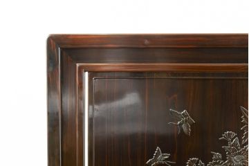 和製ビンテージ　黒檀(コクタン)材　華やかな彫刻のデザインが目を惹く衝立て(つい立て、衝い立て、仕切り、パーテーション、ヴィンテージ)(R-074495)