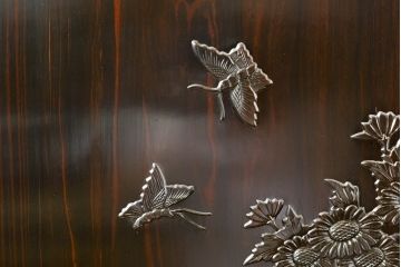 和製ビンテージ　黒檀(コクタン)材　華やかな彫刻のデザインが目を惹く衝立て(つい立て、衝い立て、仕切り、パーテーション、ヴィンテージ)(R-074495)