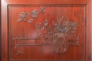和製ビンテージ　花梨(カリン)材　赤みがかった色味と華やかな彫刻のデザインが目を惹く衝立て(つい立て、衝い立て、仕切り、パーテーション、ヴィンテージ)(R-074496)