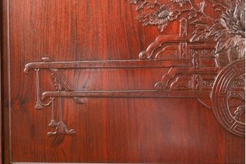 和製ビンテージ　花梨(カリン)材　赤みがかった色味と華やかな彫刻のデザインが目を惹く衝立て(つい立て、衝い立て、仕切り、パーテーション、ヴィンテージ)(R-074496)
