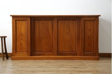 和製ビンテージ　総欅(ケヤキ)材　収納力抜群! 欅の杢目と風合いそのままを楽しめる下駄箱(収納棚、戸棚、靴箱、キャビネット、ヴィンテージ)(R-074498)