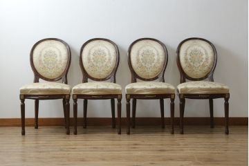 中古　スペイン高級家具　気品のある佇まいで空間を引き立てるダイニングチェア4脚セット(椅子、イス)(R-074500)