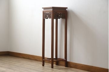 和製ビンテージ　未使用　展示品　花梨(カリン)材　オリエンタルな雰囲気漂う花台(サイドテーブル、飾り台、ヴィンテージ)(R-074504)