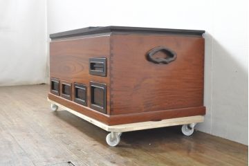 和製ビンテージ　未使用　展示品　花梨(カリン)材　黒檀(コクタン)材　艶やかな色味が魅力的な長火鉢(囲炉裏、木製火鉢、ヴィンテージ)(R-074505)