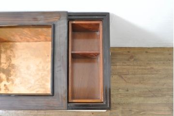 和製ビンテージ　未使用　展示品　花梨(カリン)材　黒檀(コクタン)材　艶やかな色味が魅力的な長火鉢(囲炉裏、木製火鉢、ヴィンテージ)(R-074505)