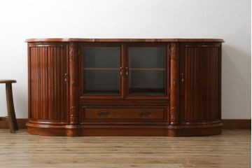 和製ビンテージ　未使用　展示品　花梨(カリン)材　堂々とした佇まいが魅力的なサイドボード(サイドキャビネット、リビングボード、テレビ台、テレビボード、収納棚、戸棚、ヴィンテージ)(定価約90万円)(R-074506)