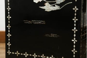 アジアンビンテージ　螺鈿(ラデン)　象嵌　描かれた自然の風景が美しいキャビネット(収納棚、戸棚、ヴィンテージ)(R-074528)