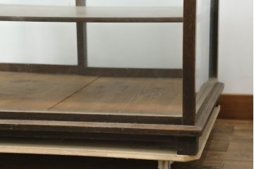 和製アンティーク　上手物!!　ナラ(楢)材　昭和レトロ　しっかりした作りの奥行きのある卓上ガラスケース(ロータイプGケース、ショーケース、ディスプレイケース、コレクションケース、飾り棚、陳列棚、店舗什器)(R-074542)