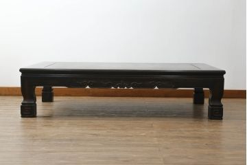 和製ビンテージ　縞黒檀(シマコクタン)材　落ち着いた色味と杢目が美しい堂々とした佇まいの座卓(リビングテーブル、ローテーブル、センターテーブル、ヴィンテージ)(R-074543)