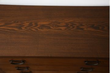 中古　美品　高級品!!　天板タモ材　本体欅(ケヤキ)材　和モダンスタイルのお部屋におすすめな漆塗りローチェスト(和箪笥、収納タンス、ローボード、テレビボード、テレビ台、引き出し、リビングボード)(定価推定約80万円)(R-074558)