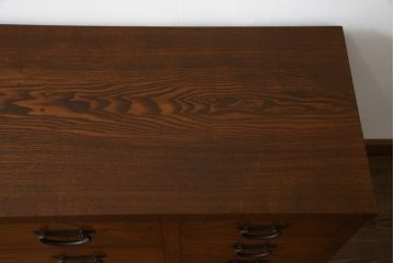 中古　美品　高級品!!　天板タモ材　本体欅(ケヤキ)材　和モダンスタイルのお部屋におすすめな漆塗りローチェスト(和箪笥、収納タンス、ローボード、テレビボード、テレビ台、引き出し、リビングボード)(定価推定約80万円)(R-074558)