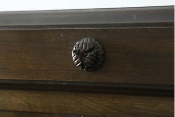 和製アンティーク　上手物!!　樺(カバ)材　古い洋館で使われていた美しい彫刻入りキャビネット(食器棚、戸棚、収納棚、飾り棚、ブックケース、本箱)(R-074559)