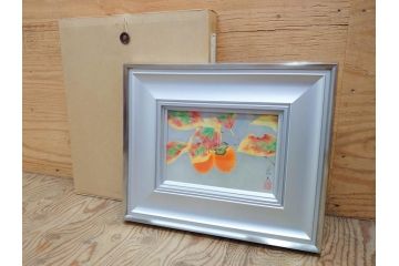 真作　京都　日本画家　井上富夫　「柿」(カキ、共シール、絵画、額装、箱付き)(R-074564)