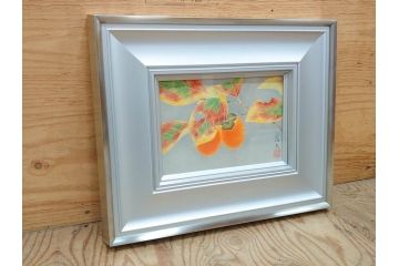 真作　京都　日本画家　井上富夫　「柿」(カキ、共シール、絵画、額装、箱付き)(R-074564)