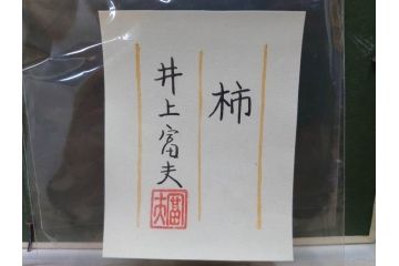 真作　京都　日本画家　井上富夫　「柿」(カキ、共シール、絵画、額装、箱付き)(R-074564)