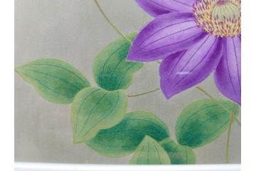 真作　京都　日本画家　井上富夫　「鉄線」(共シール、絵画、額装、箱付き)(R-074565)