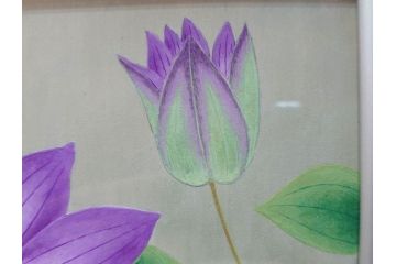 真作　京都　日本画家　井上富夫　「鉄線」(共シール、絵画、額装、箱付き)(R-074565)