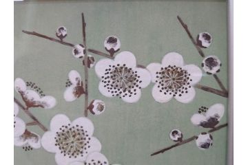 真作　京都　日本画家　井上富夫　「白梅」(ウメ、共シール、絵画、額装、箱付き)(R-074567)
