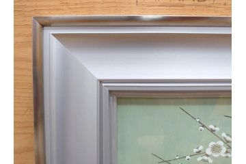 真作　京都　日本画家　井上富夫　「白梅」(ウメ、共シール、絵画、額装、箱付き)(R-074567)