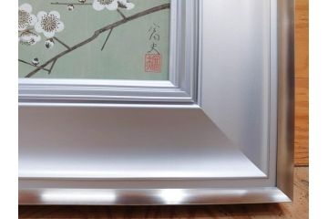 真作　京都　日本画家　井上富夫　「白梅」(ウメ、共シール、絵画、額装、箱付き)(R-074567)