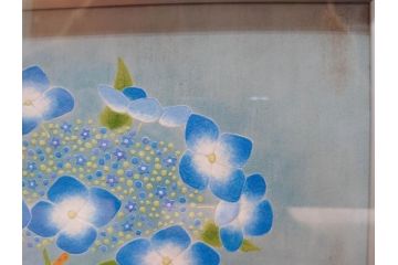 真作　京都　日本画家　井上富夫　「八仙花」(紫陽花、共シール、絵画、額装、箱付き)(R-074568)