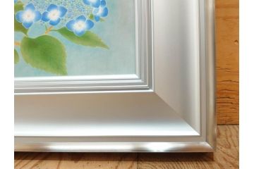 真作　京都　日本画家　井上富夫　「八仙花」(紫陽花、共シール、絵画、額装、箱付き)(R-074568)